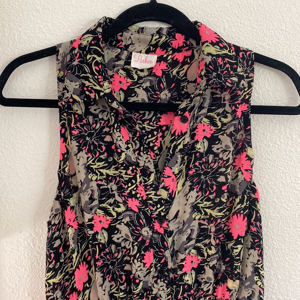 Parker Black Floral‎ Mini Dress - Picture 2 of 5
